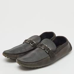Pre Owned Louis Vuitton Dark Grey Leather and Suede Hockenheim Loafers Size 44