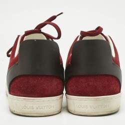 Pre Owned Louis Vuitton Burgundy/Black Suede and Leather Logo Lace Up Sneakers Size 43