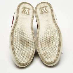 Pre Owned Louis Vuitton Burgundy/Black Suede and Leather Logo Lace Up Sneakers Size 43