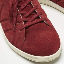 Pre Owned Louis Vuitton Burgundy/Black Suede and Leather Logo Lace Up Sneakers Size 43