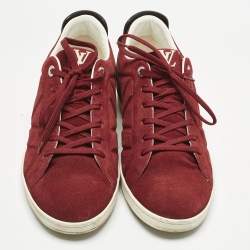 Pre Owned Louis Vuitton Burgundy/Black Suede and Leather Logo Lace Up Sneakers Size 43