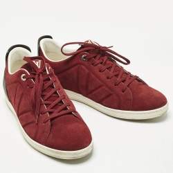 Pre Owned Louis Vuitton Burgundy/Black Suede and Leather Logo Lace Up Sneakers Size 43