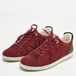Pre Owned Louis Vuitton Burgundy/Black Suede and Leather Logo Lace Up Sneakers Size 43