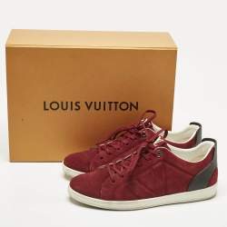 Pre Owned Louis Vuitton Burgundy/Black Suede and Leather Logo Lace Up Sneakers Size 43