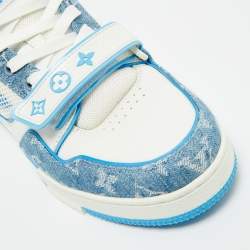 Pre Owned Louis Vuitton Blue/White Denim and Leather LV Skate Sneakers Size 41.5