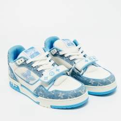 Pre Owned Louis Vuitton Blue/White Denim and Leather LV Skate Sneakers Size 41.5