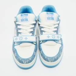 Pre Owned Louis Vuitton Blue/White Denim and Leather LV Skate Sneakers Size 41.5