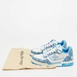 Pre Owned Louis Vuitton Blue/White Denim and Leather LV Skate Sneakers Size 41.5