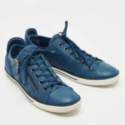 مملوكة مسبقًا Louis Vuitton Blue Damier Embossed Leather and Suede Challenge Zip Up Sneakers Size 43