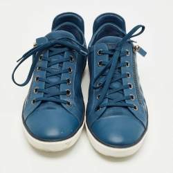 مملوكة مسبقًا Louis Vuitton Blue Damier Embossed Leather and Suede Challenge Zip Up Sneakers Size 43