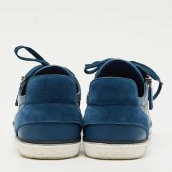 مملوكة مسبقًا Louis Vuitton Blue Damier Embossed Leather and Suede Challenge Zip Up Sneakers Size 43