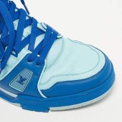 Pre Owned Louis Vuitton Blue Fabric and Monogram Leather LV Trainer Sneakers Size 41.5