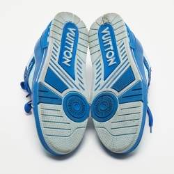 Pre Owned Louis Vuitton Blue Fabric and Monogram Leather LV Trainer Sneakers Size 41.5