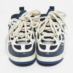 Pre Owned Louis Vuitton Blue and White Fabric and Leather LV Skate Lace Up Sneakers Size 41.5