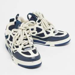 Pre Owned Louis Vuitton Blue and White Fabric and Leather LV Skate Lace Up Sneakers Size 41.5