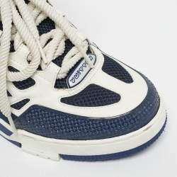 Pre Owned Louis Vuitton Blue and White Fabric and Leather LV Skate Lace Up Sneakers Size 41.5