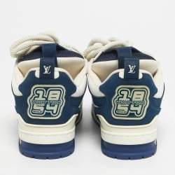 Pre Owned Louis Vuitton Blue and White Fabric and Leather LV Skate Lace Up Sneakers Size 41.5