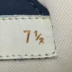 Pre Owned Louis Vuitton Blue and White Fabric and Leather LV Skate Lace Up Sneakers Size 41.5