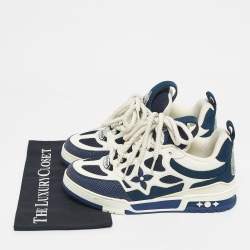 Pre Owned Louis Vuitton Blue and White Fabric and Leather LV Skate Lace Up Sneakers Size 41.5
