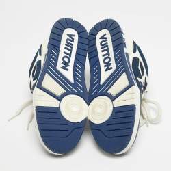 Pre Owned Louis Vuitton Blue and White Fabric and Leather LV Skate Lace Up Sneakers Size 41.5