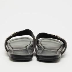 Pre Owned صندل فلات لوي فيتون قماش وجلد أسود سيور متعاكسة مقاس 45