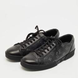 Pre Owned Louis Vuitton Black/Grey Leather and Monogram Coated Canvas Match Up Sneakers Size 43