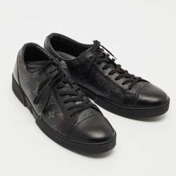Pre Owned Louis Vuitton Black/Grey Leather and Monogram Coated Canvas Match Up Sneakers Size 43