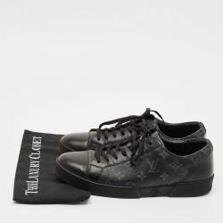 Pre Owned Louis Vuitton Black/Grey Leather and Monogram Coated Canvas Match Up Sneakers Size 43