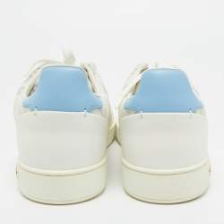 Pre Owned Louis Vuitton Blue/White Leather and Mesh Frontrow Lace  Up Sneakers Size 41