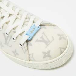 Pre Owned Louis Vuitton Blue/White Leather and Mesh Frontrow Lace  Up Sneakers Size 41