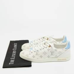 Pre Owned Louis Vuitton Blue/White Leather and Mesh Frontrow Lace  Up Sneakers Size 41
