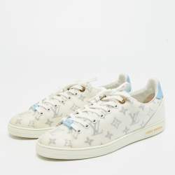Pre Owned Louis Vuitton Blue/White Leather and Mesh Frontrow Lace  Up Sneakers Size 41