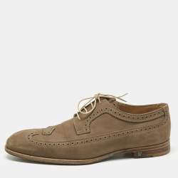 Pre Owned Louis Vuitton Olive Green Brogue Nubuck Derby Size 42.5