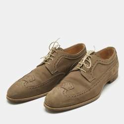 Pre Owned Louis Vuitton Olive Green Brogue Nubuck Derby Size 42.5