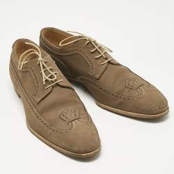 Pre Owned Louis Vuitton Olive Green Brogue Nubuck Derby Size 42.5