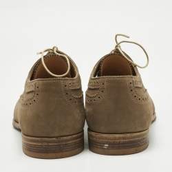 Pre Owned Louis Vuitton Olive Green Brogue Nubuck Derby Size 42.5