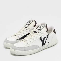 Pre Owned حذاء رياضي لويس فويتون شارلي قماش أبيض وجلد برباط مقاس 41.5