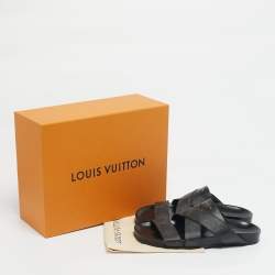 Pre Owned Louis Vuitton Black Monogram Canvas and Leather Mirabeau Flat Slides Size 42