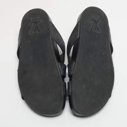 Pre Owned Louis Vuitton Black Monogram Canvas and Leather Mirabeau Flat Slides Size 42
