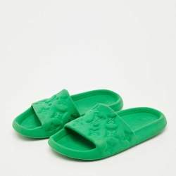 Pre Owned Louis Vuitton Green Rubber monogram Pool Slide Size 42.5