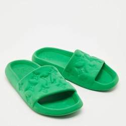 Pre Owned Louis Vuitton Green Rubber monogram Pool Slide Size 42.5