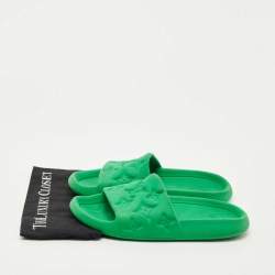Pre Owned Louis Vuitton Green Rubber monogram Pool Slide Size 42.5