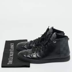 Pre Owned Louis Vuitton Black Leather and Damier Canvas High Top Sneakers Size 39