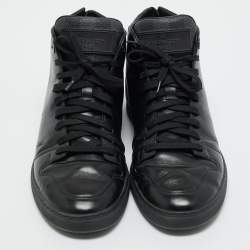 Pre Owned Louis Vuitton Black Leather and Damier Canvas High Top Sneakers Size 39