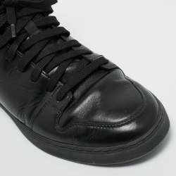 Pre Owned Louis Vuitton Black Leather and Damier Canvas High Top Sneakers Size 39