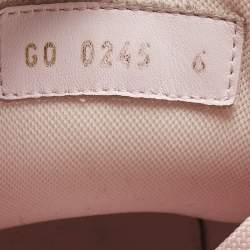 Pre Owned Louis Vuitton Pink Knit Fabric and Raffia LV Trainer Lace Up Sneakers Size 40