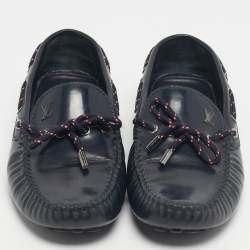 Pre Owned Louis Vuitton Navy Blue Patent Leather Monte Carlo Loafers Size 42.5