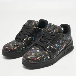 Pre Owned Louis Vuitton Black Monogram Leather LV Trainer Maxi Lace Up Sneakers Size 40.5