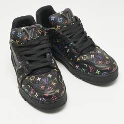 Pre Owned Louis Vuitton Black Monogram Leather LV Trainer Maxi Lace Up Sneakers Size 40.5
