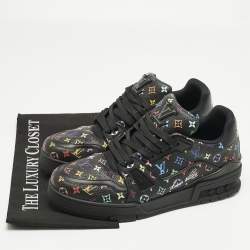 Pre Owned Louis Vuitton Black Monogram Leather LV Trainer Maxi Lace Up Sneakers Size 40.5